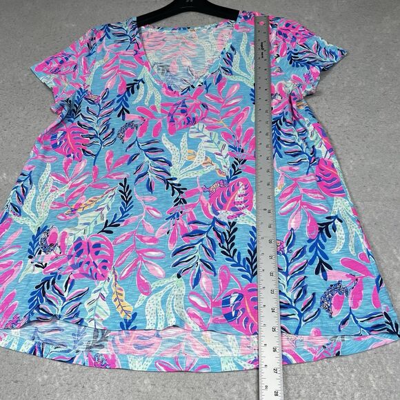 Lilly Pulitzer Etta V Neck T Shirt Top Sz L Multicolored You Have Been Spotted - Picture 7 of 12